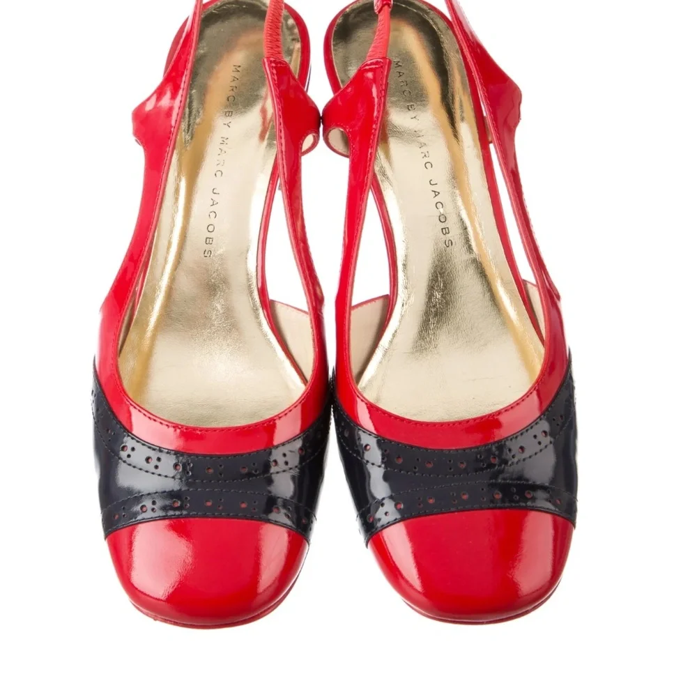 RETRO Marc Jacob’s Patent Leather Colorblock Pattern Slingback Pumps 37 US 6.5